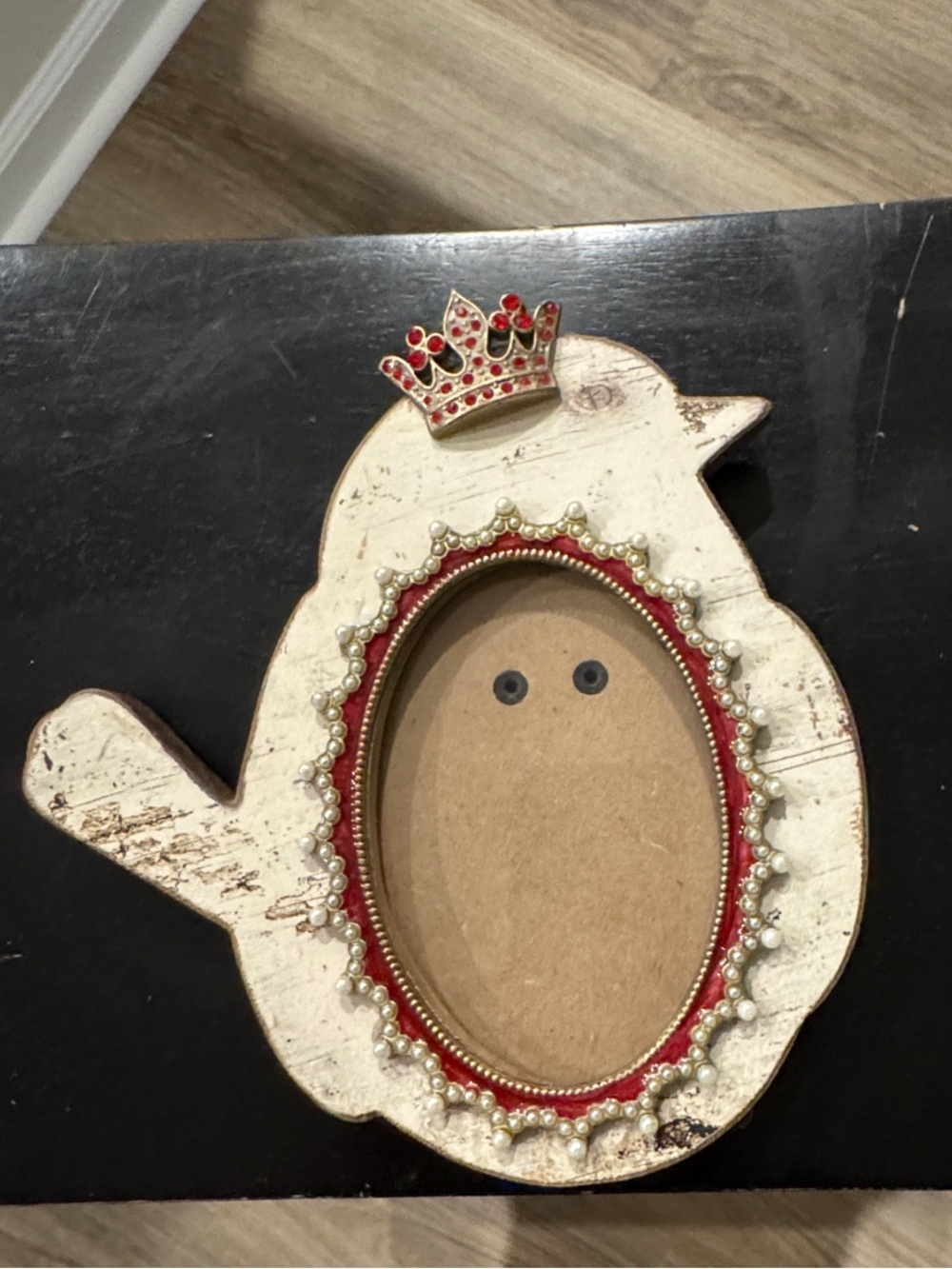 Distressed Bird-Shaped Decorative Photo Frame with Red Crown Accent - Pier 1